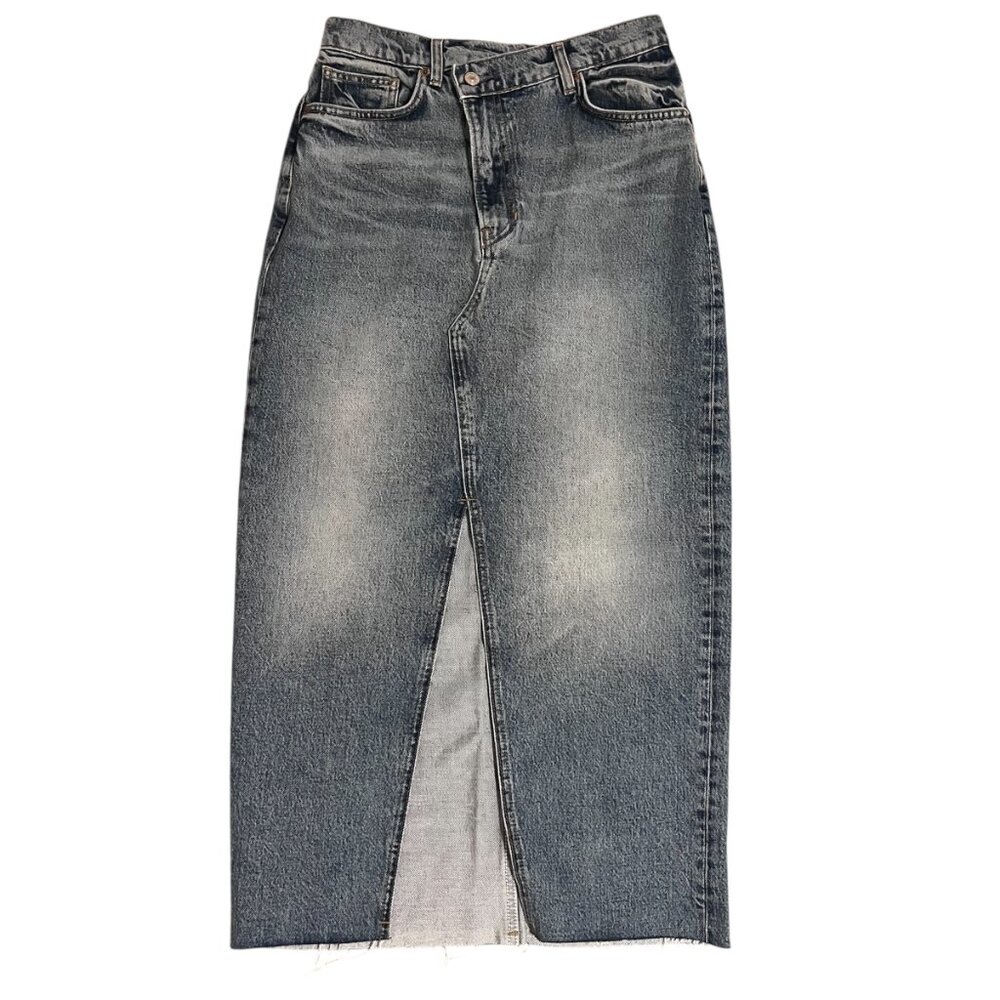 REFORMATION Women's Jean Nila High Waisted Front Slit Long Denim Skirt Size 24.
